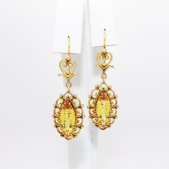 Picture of Antique 18k Yellow Gold & Marquise Cut Citrine Etruscan Revival Earrings