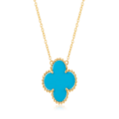 Picture of 14k Yellow Gold and Turquoise Clover Pendant Necklace