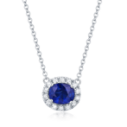 Picture of Brilliant Diamond and Sapphire Necklace set in 14k Yellow Gold 