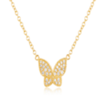 Picture of Elegant Diamond and 14k Yellow Gold Butterfly Pendant Necklace