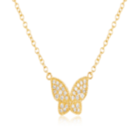 Picture of Elegant Diamond and 14k Yellow Gold Butterfly Pendant Necklace