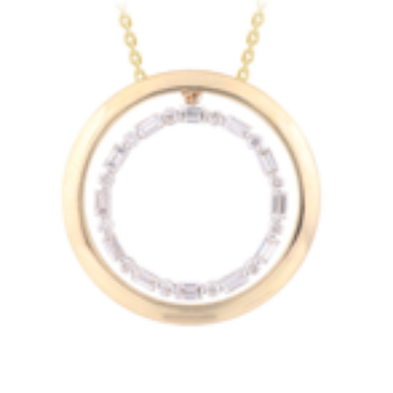 Picture of 14k Two Tone Baguette Diamond and Yellow Gold Double Circle Pendant Necklace