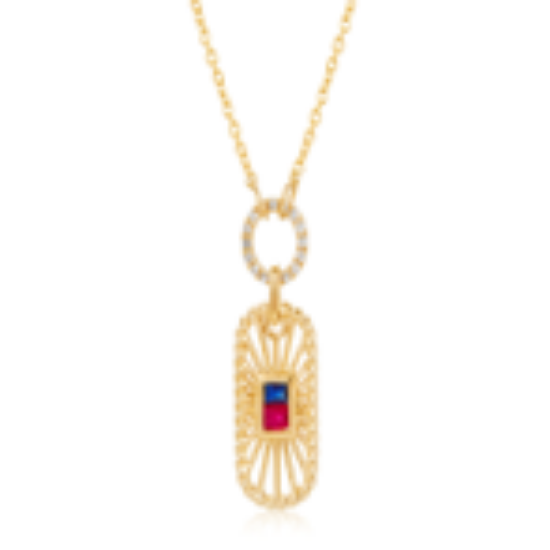 Picture of 14k Yellow Gold Intricate Gemstone Necklace