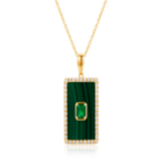 Picture of 14k White Gold Malachite, Diamond, and Emerald Pendant