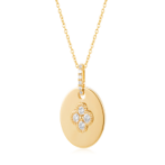 Picture of 14k Yellow Gold Disc Pendant Embedded with Diamond Clover Necklace