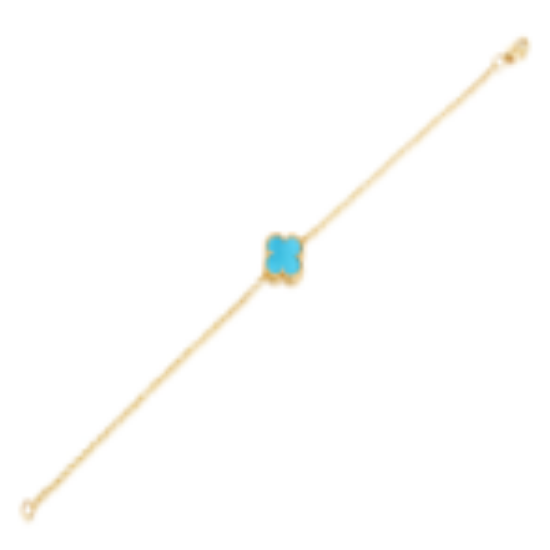 Picture of Elegant Solitaire Turquoise Four Leaf Clover Bracelet set in 14k Gold