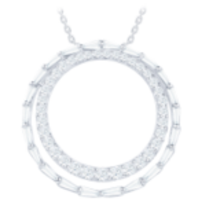 Picture of 14k White Gold Brilliant Baguette and Diamond Double Circle Pendant