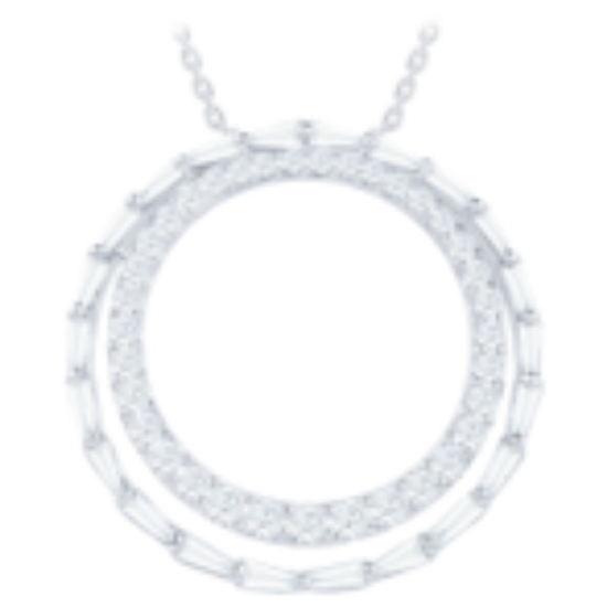 Picture of 14k White Gold Brilliant Baguette and Diamond Double Circle Pendant