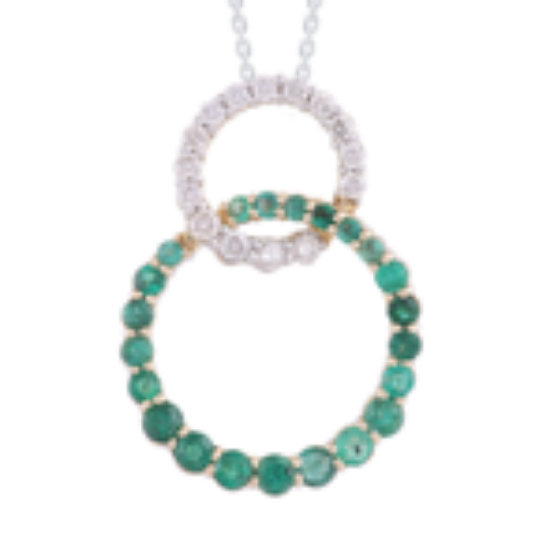 Picture of Intricate Emerald and Diamond Round Pendant set in 14k Yellow Gold