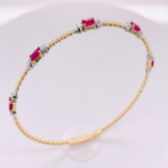 Picture of Ruby and Diamond 14k Yellow Gold Bangle Bracelet