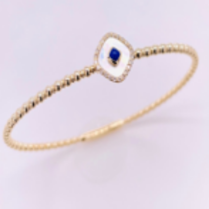 Picture of Mother of Pearl and Lapis 14k Yellow Gold Bangle Bracelet 