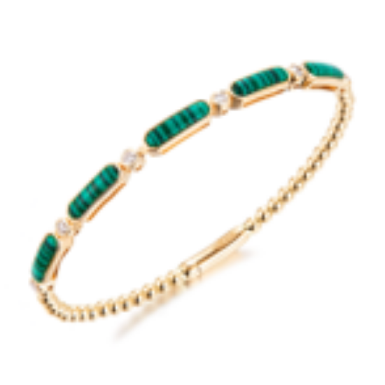 Picture of Vintage Malachite and Diamond 14k Yellow Gold Bangle Bracelet 