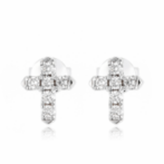 Picture of Diamond Cross Stud Earrings, 14kWhite Gold