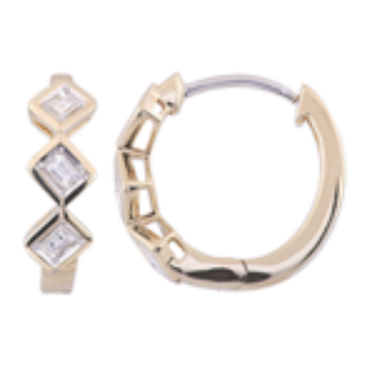 Picture of Emerald Cut Diamond Hoop Earrings, 14k Yellow Gold