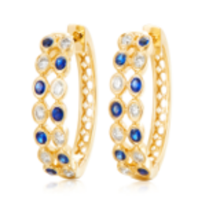 Picture of Diamond and Sapphire Hoop Earrings, 14k Yellow Gold