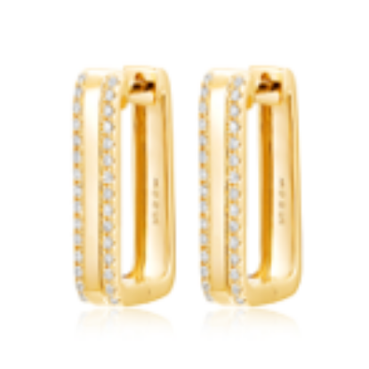 Picture of Rectangular Hoop Diamond and 14k Yellow Gold Earrings 