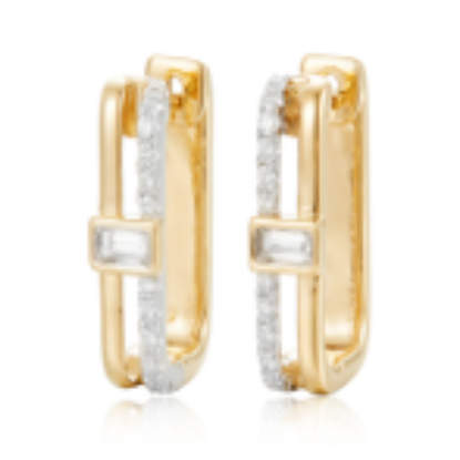 Picture of intricate 14k Two Tone Baguette and Diamond Earrings