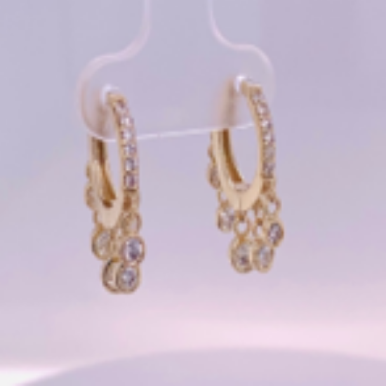 Picture of Dangling Hoop 14k Yellow Gold Diamond Earrings