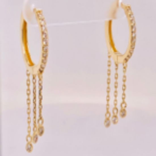 Picture of 14k Yellow Gold and Diamond Hoop Earrings