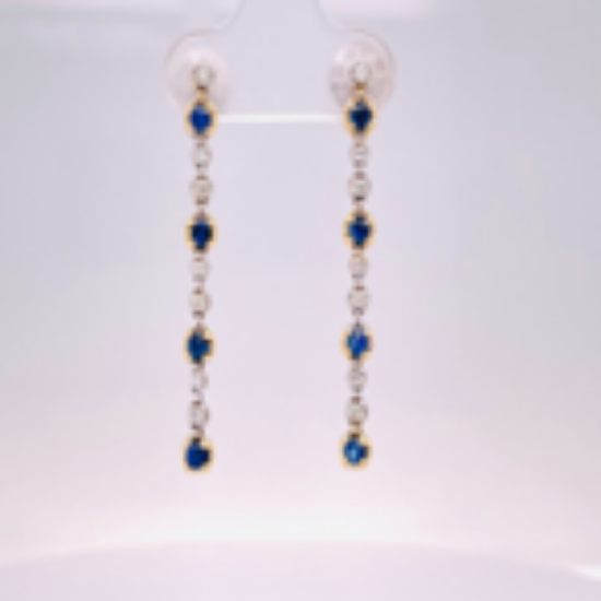 Picture of 14k Two Tone Sapphire and Diamond Dangle Earrings