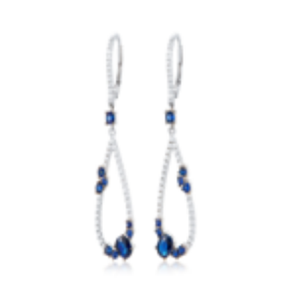 Picture of Beautiful 14k White Gold Open Teardrop Diamond and Sapphire Earrings