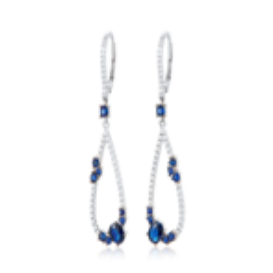 Picture of Beautiful 14k White Gold Open Teardrop Diamond and Sapphire Earrings