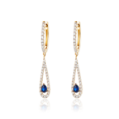 Picture of 14k White Gold Diamond and Sapphire Teardrop Earrings