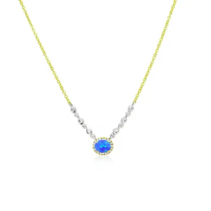 Picture of Opal Birthstone Necklace with Diamond Halo