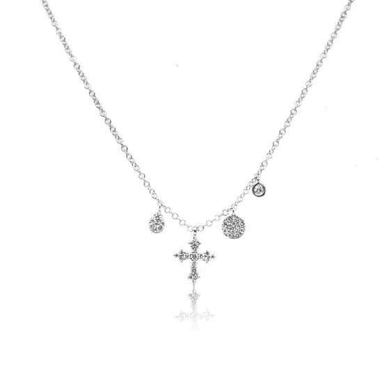 Picture of Two Tone Gold Diamond Cross and Charm Necklace