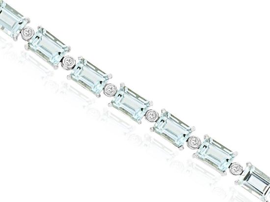 Picture of Brilliant Aquamarine and Diamond 14k White Gold Bracelet 