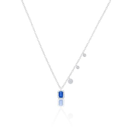 Picture of Dainty Opal Necklace With Blue Rhodium Diamond Bezel