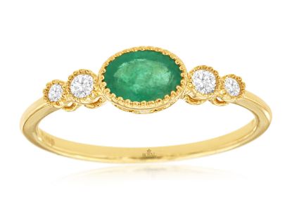 Picture of Diamond and Emerald 14k Yellow Gold Ring