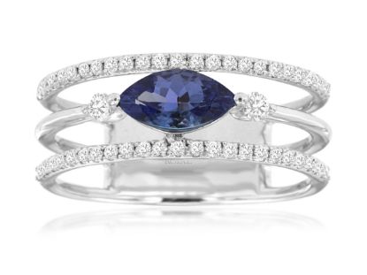 Picture of 14k White Gold Three Band Tanzanite Ring