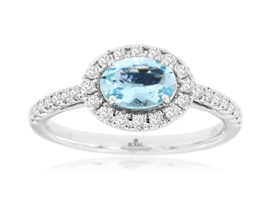 Picture of Diamond and Aquamarine 14k White Gold Ring