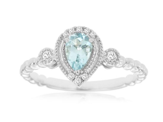 Picture of Aquamarine and Diamond 14k White Gold Ring