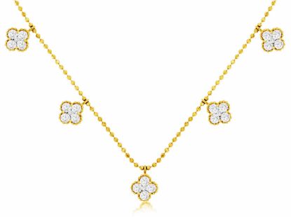 Picture of 14k Yellow Gold Diamond Clover Station Necklace