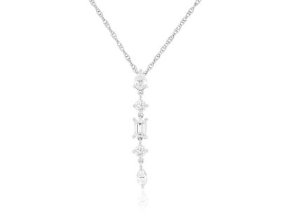 Picture of Tri-Diamond cut Dangle Diamond Necklace set in 14k White Gold