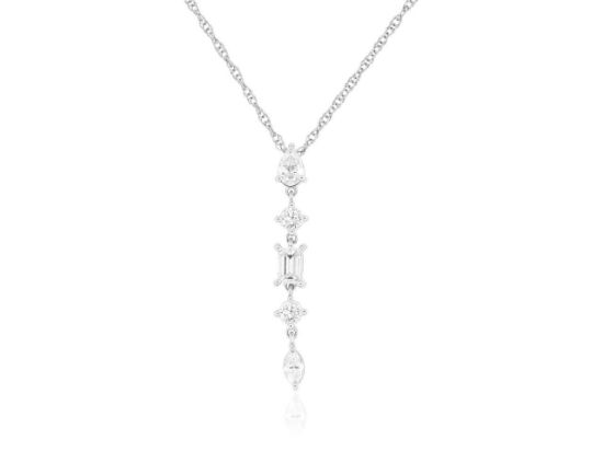 Picture of Tri-Diamond cut Dangle Diamond Necklace set in 14k White Gold