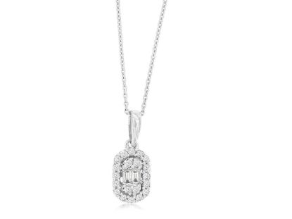 Picture of Baguette and Diamond Cluster 14k White Gold Necklace