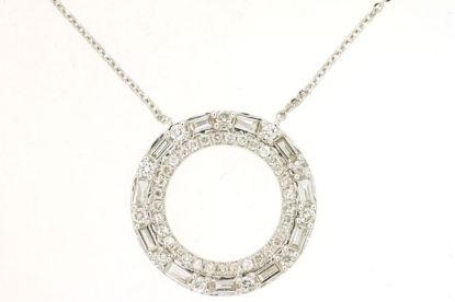 Picture of Brilliant Baguette and Diamond Round Pendant 14k White Gold Necklace