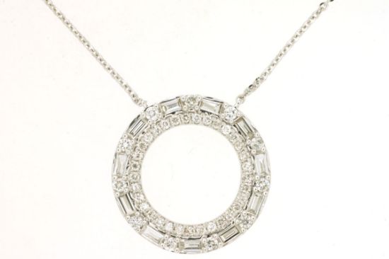 Picture of Brilliant Baguette and Diamond Round Pendant 14k White Gold Necklace