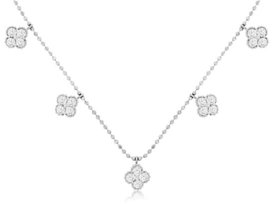 Picture of 14k White Gold Diamond Clover Station Necklace