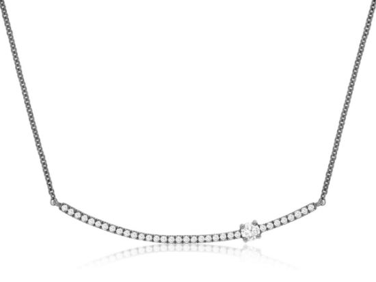 Picture of 14k White Gold Diamond Solitaire Bar Necklace 