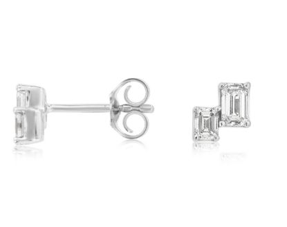 Picture of Double Baguette Diamond 14k White Gold Stud Earrings