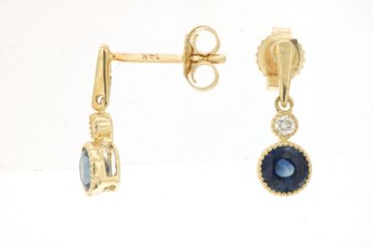 Picture of Sapphire and 14k Yellow Gold Post Dangle Earrings