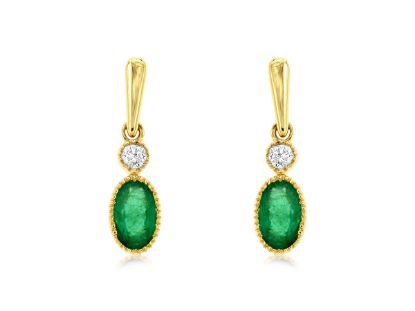 Picture of Emerald and 14k Yellow Gold Post Dangle Earrings