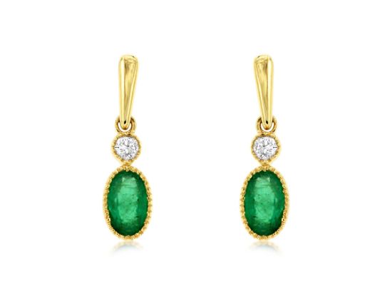 Picture of Emerald and 14k Yellow Gold Post Dangle Earrings