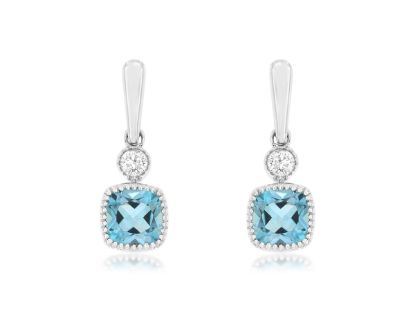 Picture of Blue Zircon and 14k White Gold Post Dangle Earrings