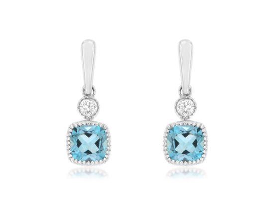 Picture of Blue Zircon and 14k White Gold Post Dangle Earrings