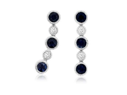 Picture of Sapphire and Diamond Channel set 14k White Gold Earrings